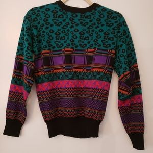 Vintage 90's Leopard Print Bright Sweater
